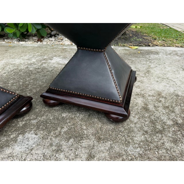 Vintage Baker Leather Hourglass Footstools With Nailhead Trim, Pair For Sale - Image 9 of 13