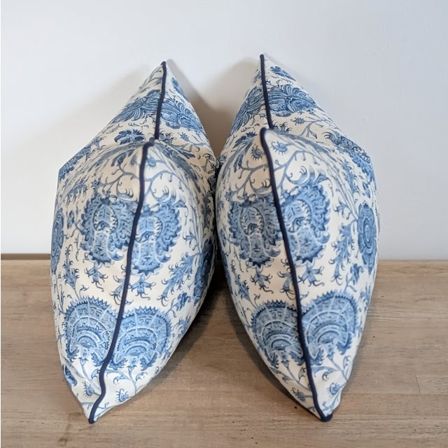 Traditional Lee Jofa Indiennes Floral Lumbars in Delft With Blue Cord For Sale - Image 3 of 7