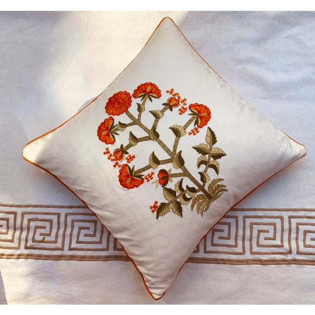 Contemporary Mughal Style White Cotton Embroidered Pillows - A Pair For Sale - Image 14 of 14