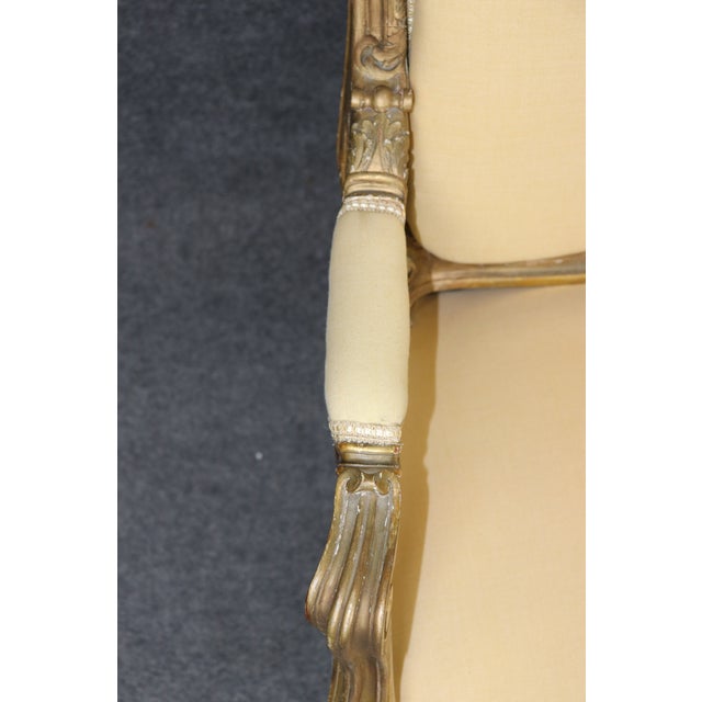 19th C Pair French Louis XV Yellow Carved Giltwood Armchairs For Sale - Image 16 of 17