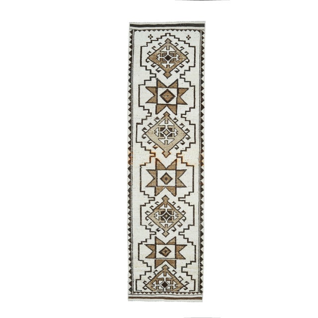 Vintage Turkish Oushak Handmade Wool Cotton White Runner Rug For Sale - Image 11 of 11
