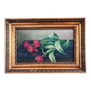 Vintage Original Flower Oil Painting, Tulips Still Life Art For Sale