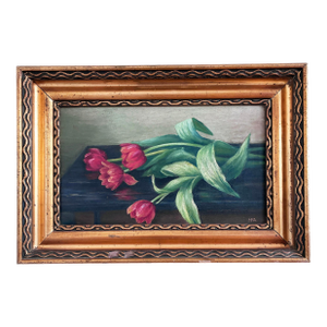 Vintage Original Flower Oil Painting, Tulips Still Life Art