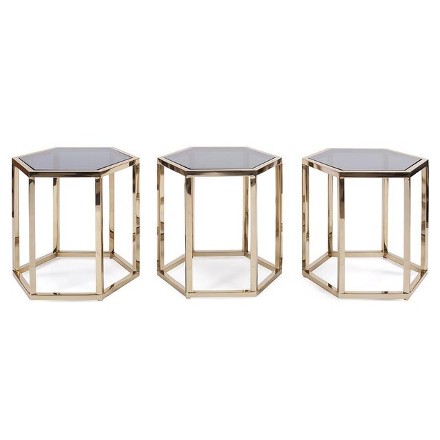 Kenneth Ludwig Chicago Hexagonal Gold Stainless Steel Table Set For Sale - Image 4 of 8