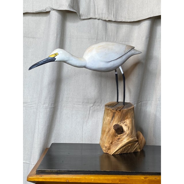 Vintage Mid 20th Century Hand Carved Crane Shore Bird For Sale - Image 10 of 10