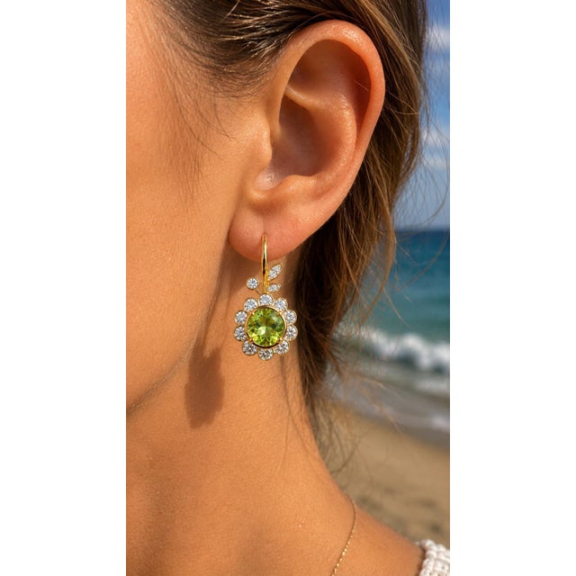 Not Yet Made - Made To Order Art Nouveau Peridot Flower and Leaf Drop Earrings, Silver, Gold, Pair For Sale - Image 5 of 7