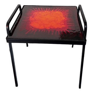Wrought Iron and Ceramic Side Table by Frères Cloutier, France, 1950 For Sale