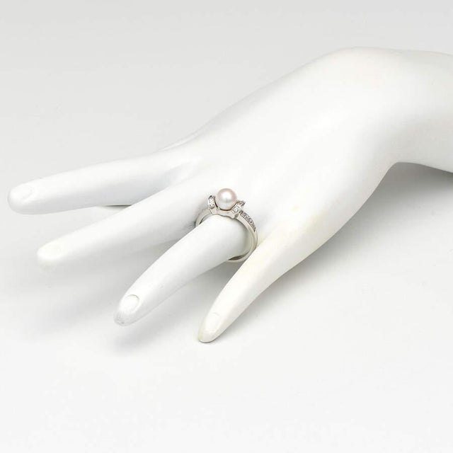 1990s 14KW Cultured Akoya Pearl & Diamond(0.12) Ring, size 7.75 For Sale - Image 5 of 5