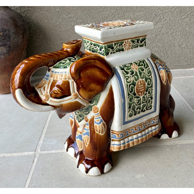 Late 20th Century Fabulous Late 20th-Century Earthenware Elephant Garden Stool / Plant Stand For Sale - Image 5 of 12