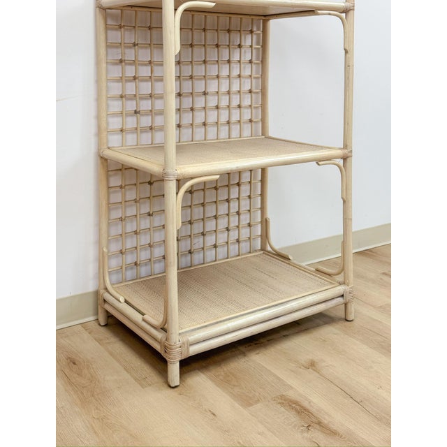 Vintage Arched Blonde Rattan Lattice Etagere Coastal Boho Hollywood Regency For Sale In Tampa - Image 6 of 16