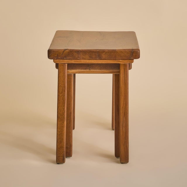 Wood Pair of Dutch Brutalist Oak Nesting Tables, 1960s For Sale - Image 7 of 13