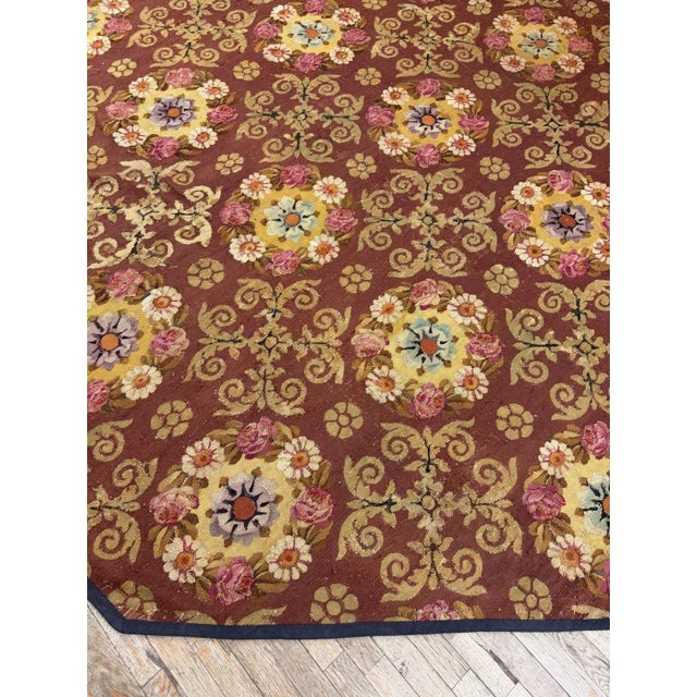 1840s Burgundy Ground Floral Antique European Neoclassical Aubusson Round Rug For Sale In New York - Image 6 of 6