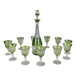 Crystal Liquor Glasses and Decanter, 20th Century, Set of 12 For Sale