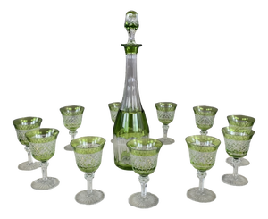 Crystal Liquor Glasses and Decanter, 20th Century, Set of 12