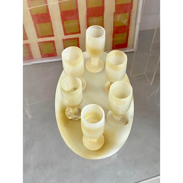 1960s Carved Onyx Stemware + Tray, Set of 7 Pieces For Sale - Image 10 of 17