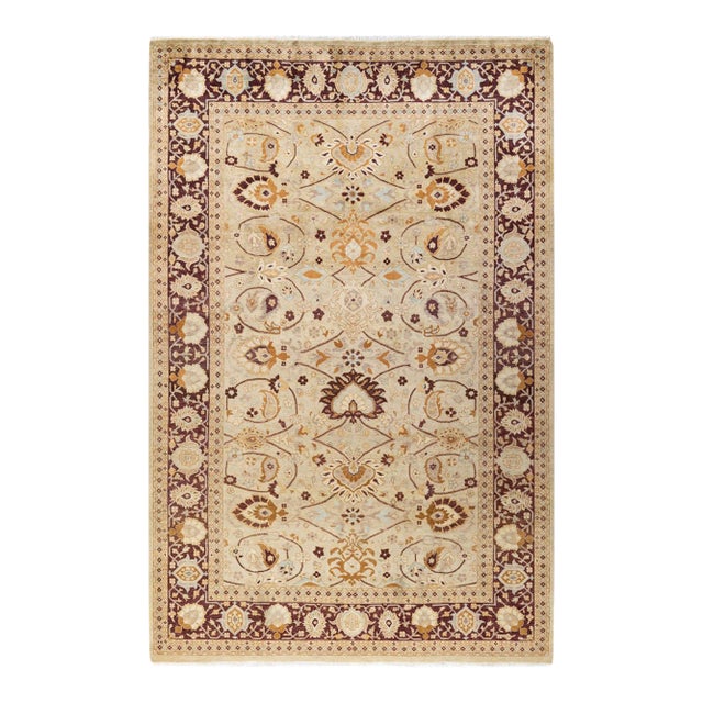 Mogul, One-of-a-Kind Hand-Knotted Area Rug in Yellow, 6' 2" x 9' 5" For Sale