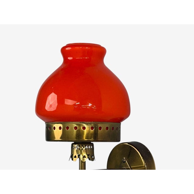 1970s Örsjö Industri Ab, Wall Lights, Brass, Orange Glass - Pair For Sale - Image 10 of 11