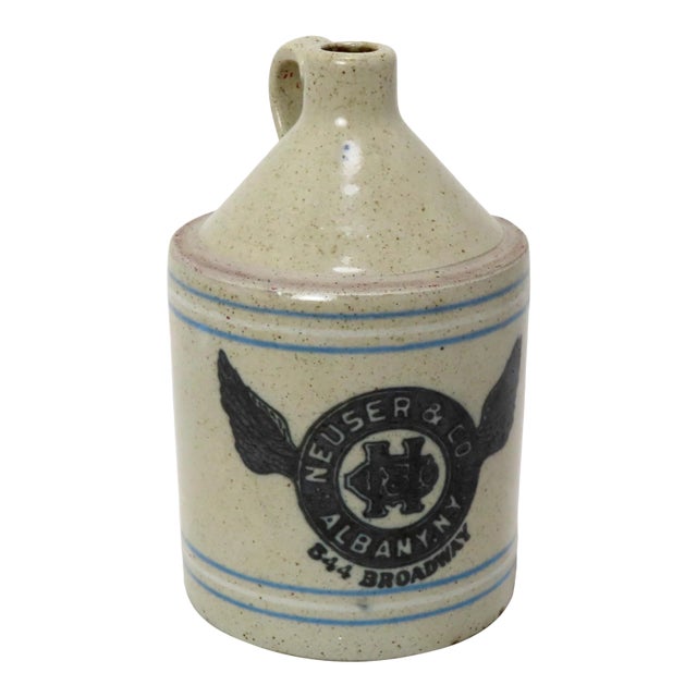 Antique Albany New York Stoneware 1/2 Gallon Whiskey Jug For Sale