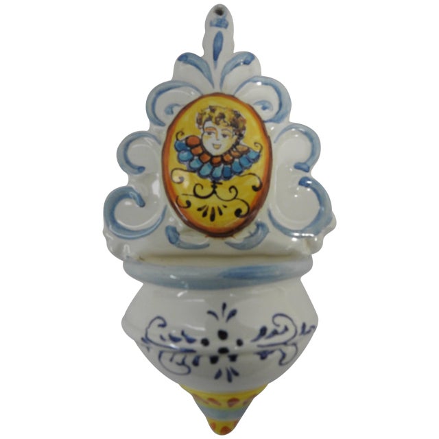 20th Century Hand Painted Ceramic Holy Water Font For Sale