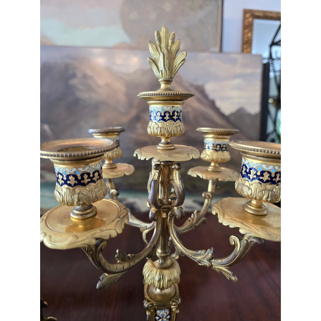 Antique Faberge Style Bronze Enamel Dolphin Clock Set For Sale - Image 10 of 18