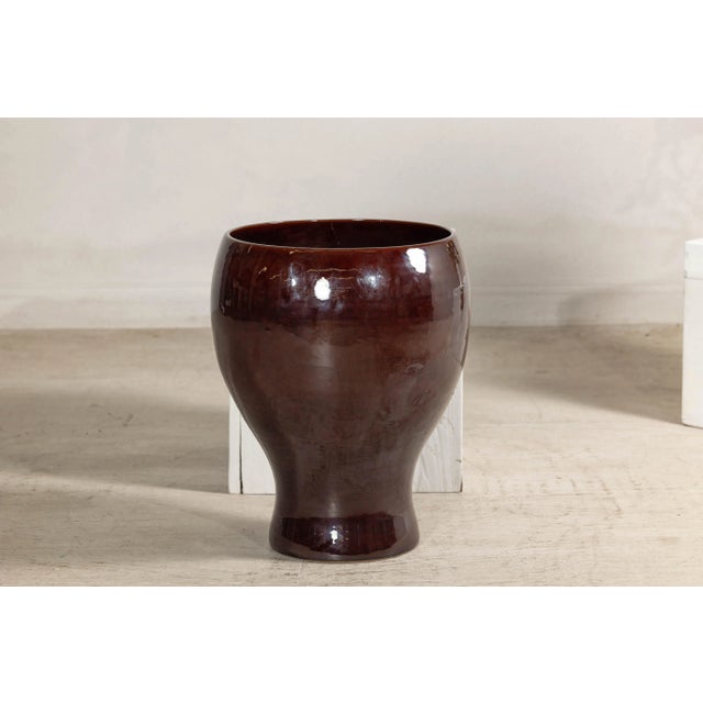 Large Hand-Crafted Artisan Ceramic Vessel in Reddish-Brown Glaze For Sale - Image 12 of 12