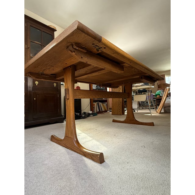 Wood Vintage MCM Conant Ball Solid Oak Extendable Dining Table For Sale - Image 7 of 16