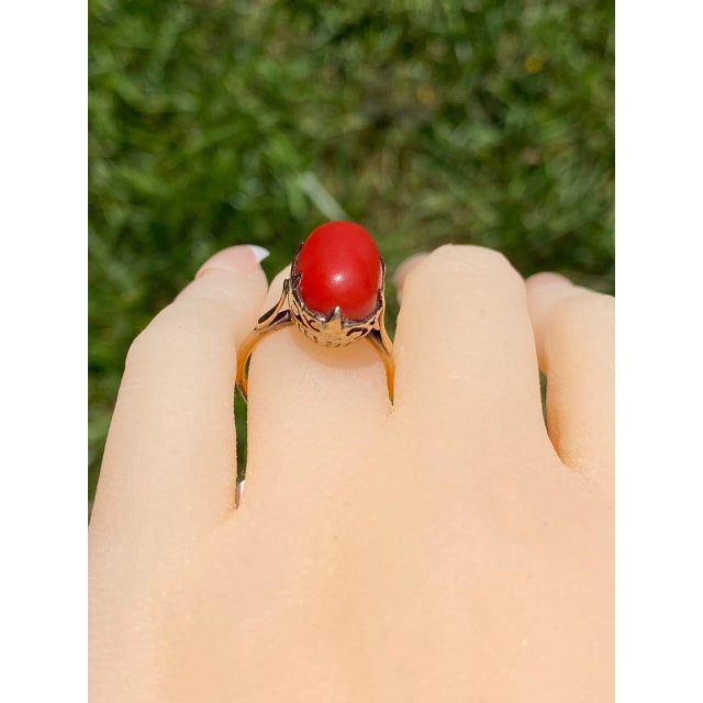 The Coconut Creek: Antique Turn of The Century Mediterranean Coral Ring For Sale - Image 9 of 10