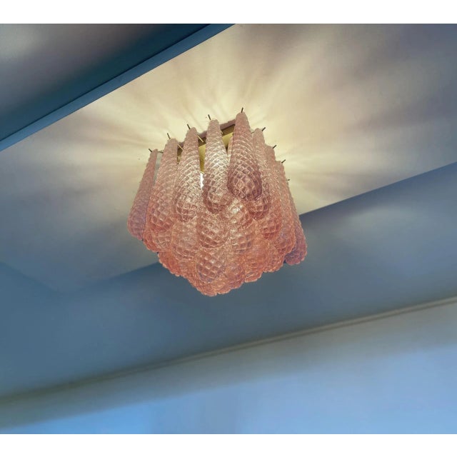 Murano Ceiling Chandelier – 32 Rose/Pink Grit Drop Shape Glass For Sale - Image 9 of 11