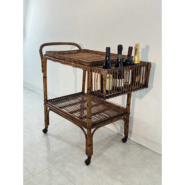 Vintage Italian Bamboo Bar Trolley, 1950s For Sale - Image 6 of 17