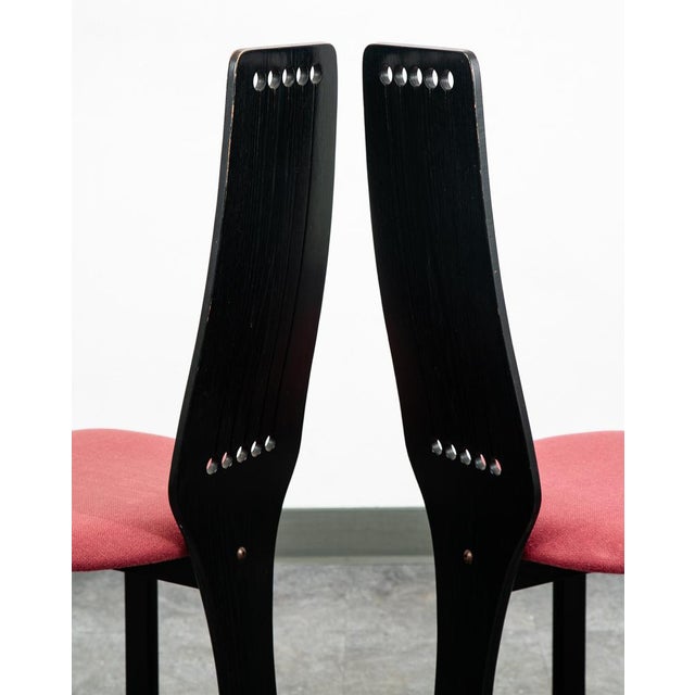 Pair of 1970s Mid Century Danish Modern Dining Chairs 2 Post Modern Black Memphis Ebonized For Sale In Sacramento - Image 6 of 12