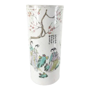 Mid 20th Century Chinese Republic Style Chinoiserie Cylindrical Vase