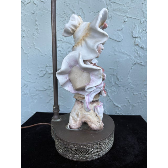 Antique Rococo Revival Porcelain Figural Table Lamps Pair, Hand-Painted, Early 20th Century For Sale - Image 10 of 12