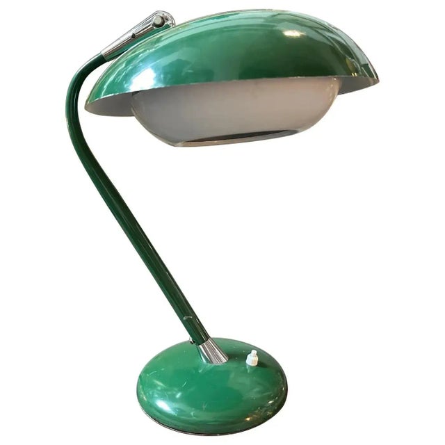 Mid-Century Modern 1960s Stilnovo Style Mid-Century Modern Green Painted Metal Italian Table Lamp For Sale - Image 3 of 12