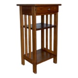 Late 20th Century Two-Tired Oak Side Table With Single Drawer For Sale