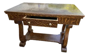 1980s Vintage Reproduction Arts and Crafts Mission Style Desk Needs Restoration