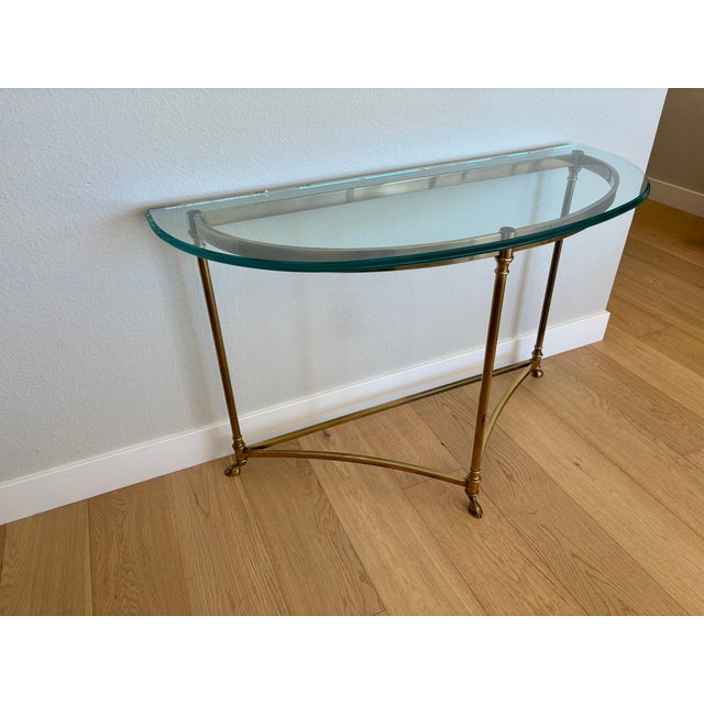 Traditional Vintage Italian Brass and Glass Demi-Lune Console Table For Sale - Image 3 of 18