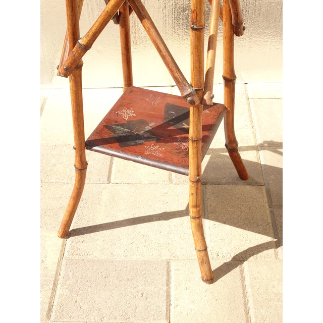 Vintage Chinese Asian Bamboo Side Table Plant Stand Red Chinoiserie Top For Sale - Image 15 of 15