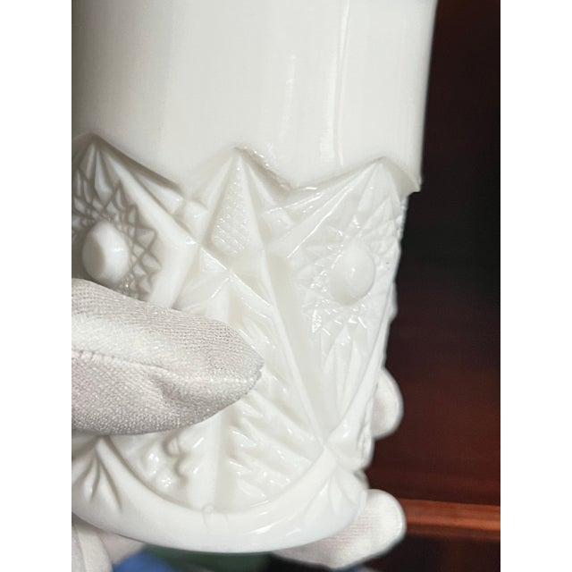 Vintage Milk Glass Tumbler: Star & Button Pressed Glass For Sale In Dallas - Image 6 of 7