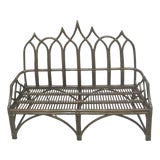 Authentic McGuire Vintage Rattan Bench, Cathedral Gothic Style For Sale