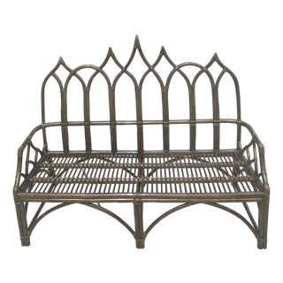 Authentic McGuire Vintage Rattan Bench, Cathedral Gothic Style For Sale