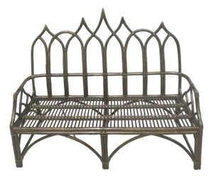 Authentic McGuire Vintage Rattan Bench, Cathedral Gothic Style