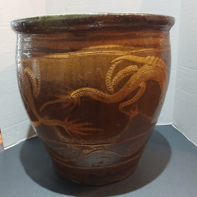 Late 19th Century Antique Chinese Glazed Black Egg Pot Jardiniere 19" H X 19" Dia. For Sale - Image 5 of 16