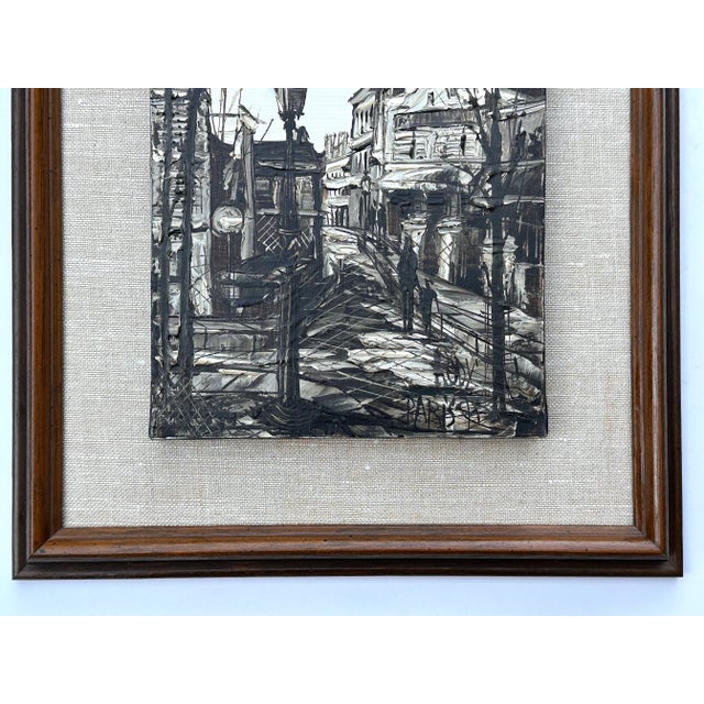 Vintage street scene by renowned Paris-based artist, dating to the 1970's. Canvas size 7.5" x 9.5". Mounted on linen in a...