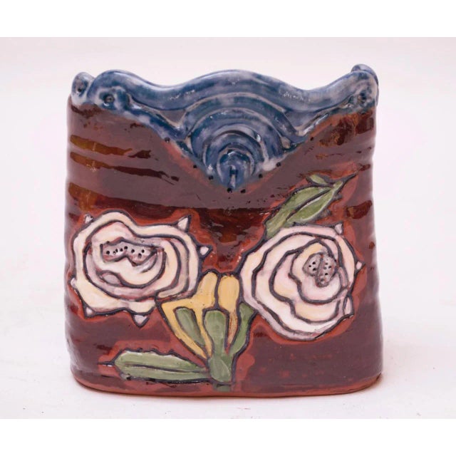 Midcentury Studio Terracotta Floral Vase Signed For Sale - Image 12 of 12