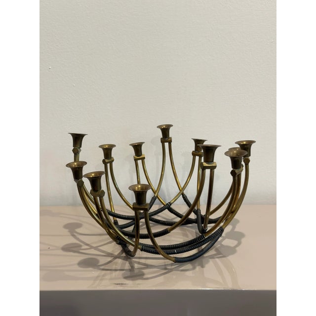Four Mid-Century Modern Brass and Leather Candelabra For Sale - Image 10 of 12