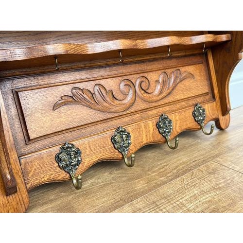 Vintage French Wall Coat Rack in Oak For Sale - Image 10 of 13