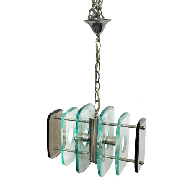 1960s Vintage Italian Pendant With Clear and Smoky Murano Glass For Sale - Image 5 of 5