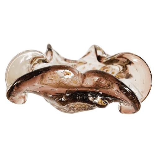 Vintage Murano glass bowl features glossy pinkish-purple nuances with sparkling gold flecks from the 1950s. This bowl is...