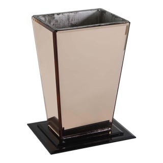 European 1950s Pink & Black Beveled Mirrored Wood Vase For Sale