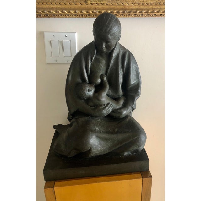 Felipe Castañeda, Large Latin American Mexican Master Bronze Sculpture Mother with Child SIgned, 1989 For Sale - Image 9 of 10
